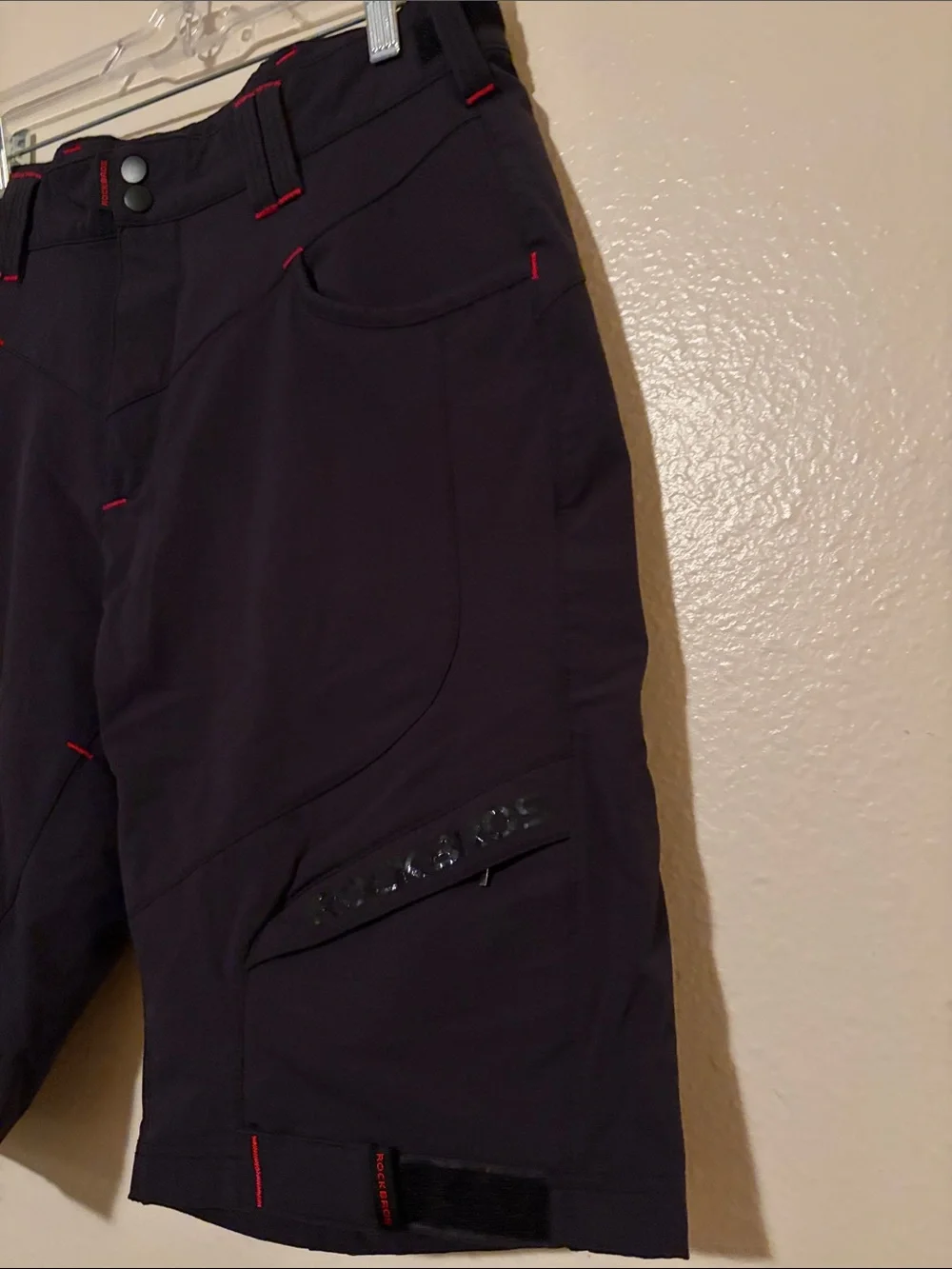 Rockers Men's Black Performance Cargo Shorts with Red Stitching